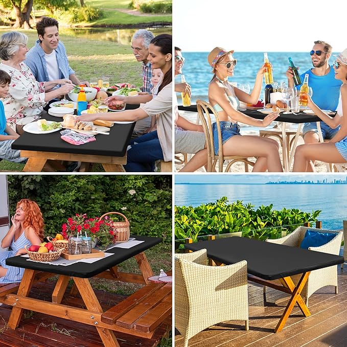 homing Rectangle Table Cloth Cover, Waterproof Polyester Elastic Fitted Tablecloth, Fits for 6 Foot Folding Tables, Washable Table Protector for Picnic, Camping, Outdoor (Black, 30" x 72")