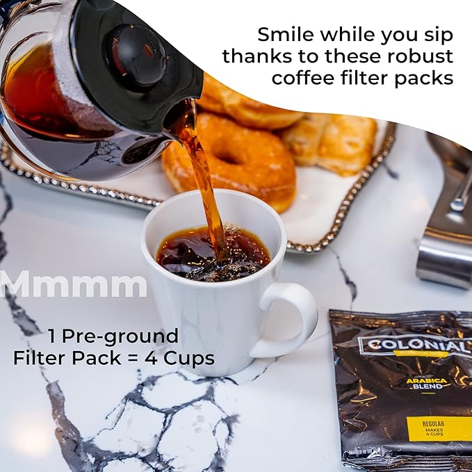 Colonial In-Room Decaf Ground Coffee Filter Packs for Hotel Rooms, Decaffeinated Dark Roast, 0.50 Ounce (Pack of 150), Use with 4-Cup Drip Coffee Machine