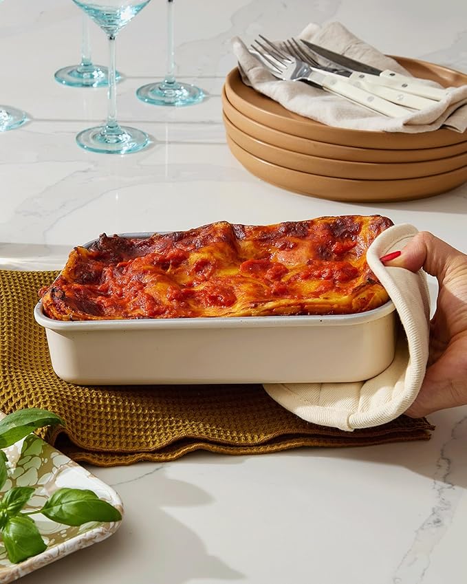 Caraway Nonstick 9” x 6.5” Small Rectangle Baking Pan Duo – Non-Toxic, PTFE & PFOA Free – Aluminized Steel Core – Deep Ceramic Baking Pan for Casseroles, Lasagna & More - Marigold
