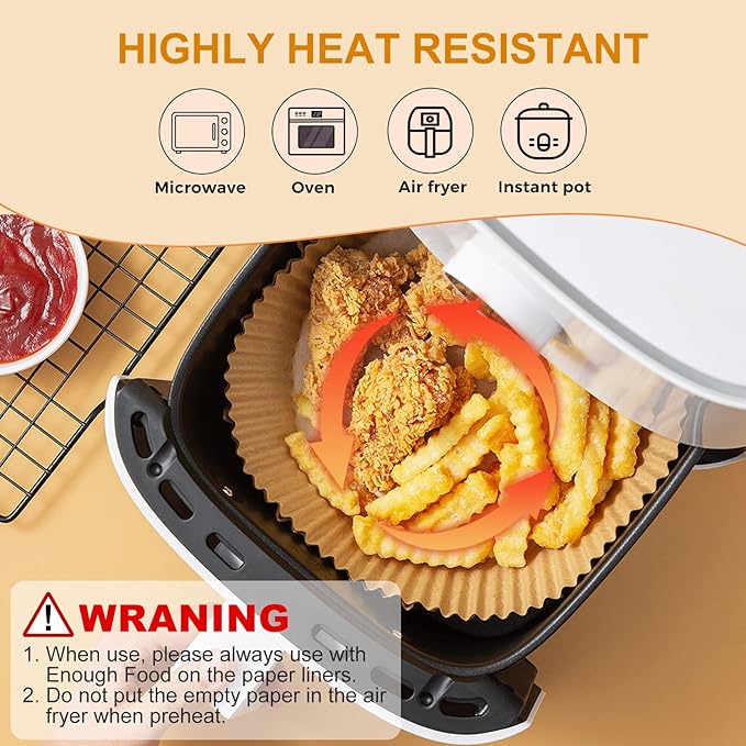 250 Pcs 8" Round Air Fryer Liners Disposable, Unbleached Parchment Paper Liners for Airfryer Basket, Non-Stick & Leakproof Baking Paper for Oven Roasting
