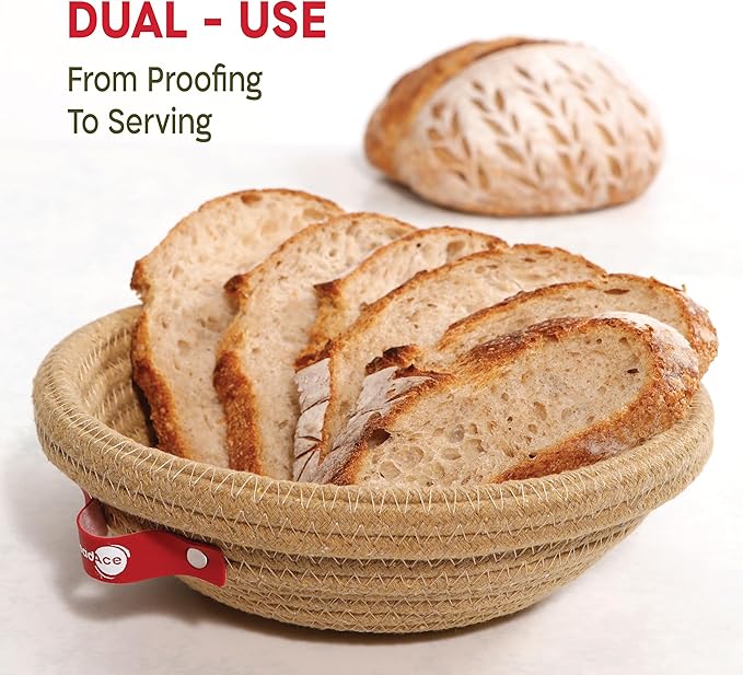 KneadAce Cotton Rope Banneton Bread Proofing Basket Set, Oval & Round Bread Baskets with Liners & Covers for Artisan Bread Baking, Sourdough Bread Baking Supplies