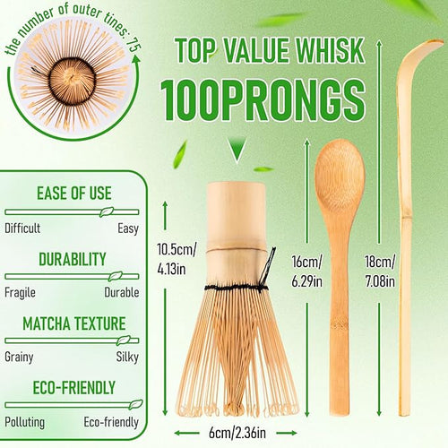 3Pcs Ceremonial Grade Matcha Whisk Set with Bamboo Matcha Whisk, Scoop & Spoon – Traditional Bamboo Tea Set for Macha Tea Preparation – Ideal Gift Macha kit for Beginners and Enthusiasts
