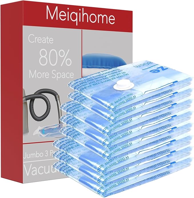 Vacuum Storage Bags 8 Medium, Space Saver Sealer Bags, Plastic Packaging Bags,Airtight Compression Bags for Clothes, Pillows, Comforters, Blankets, Bedding