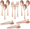 E-far Stainless Steel Serving Utensils Set of 12, 9.8 Inch Slotted Spoon, 9.9 Inch Forks, 9.4 Inch Tong for Buffet Catering, Mirror Finish & Dishwasher Safe
