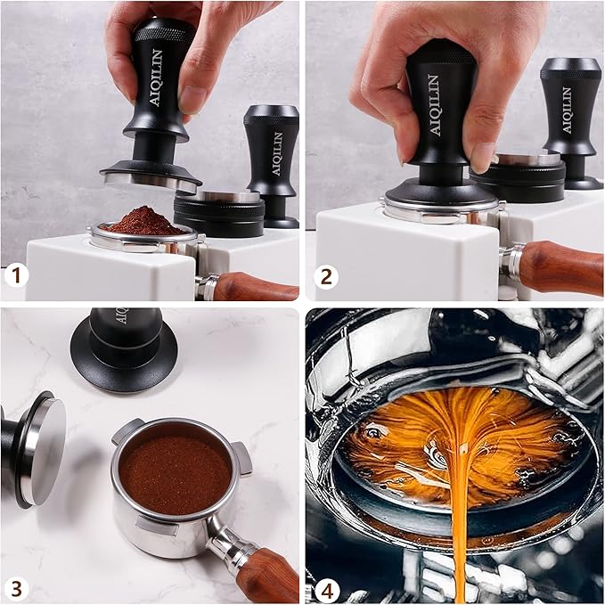 Espresso Tamper, Constant 30lb Coffee Tamper with double Calibrated Spring Loaded, Stainless Steel double spring loaded Coffee Tamper Fits for All Portafilters- Flat Base (53mm, BLACK)