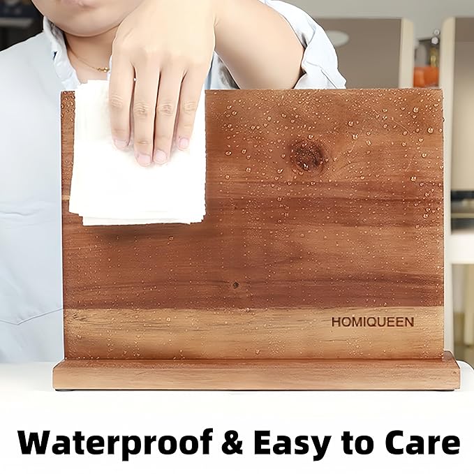 Magnetic Knife Block Double Sided Magnetic Knife Holder Rack with Strong Enhanced Magnets Acacia Wood Magnetic Knife Storage Stand
