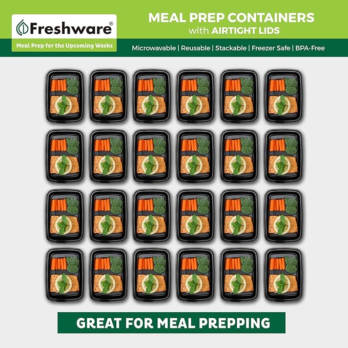Freshware Meal Prep Containers [300 Pack] 1 Compartment with Lids, Food Storage Containers, Bento Box, BPA Free, Stackable, Microwave/Dishwasher/Freezer Safe (24 oz)