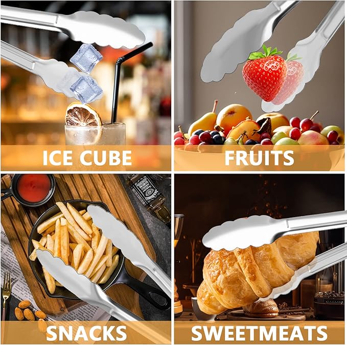 8 Pack Serving Tongs XEVOM Kitchen Tongs,Buffet Tongs, Stainless Steel Food Tong Serving Tong,small tongs (12inch)