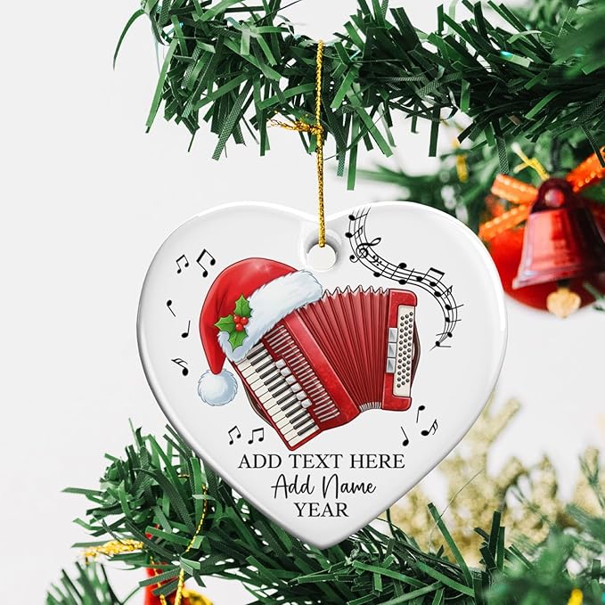 Personalized Text Name & Year Accordion Player Ceramic Ornament, Accordion Instrument Christmas Tree Ornaments, Custom Accordionist Christmas Ornament 2025, Xmas Decor Gifts for Music Lovers