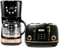 Haden Heritage 4 Slice Wide Slot Stainless Steel Toaster Bundled with 12 Cup Programmable Drip Coffee Maker Coffee Machine, Black & Copper