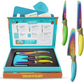 Kids Knife Set for Real Cooking | Skin Safe Chef Set for Ages 3+ with Rainbow Blades, Cutting Board, Scraper, Recipe Cards | Jr Chef Cooking Gift for Teens & Kids (16 Pcs)