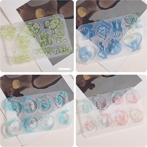 4 Pack Pendant Earring Molds - Animal & Moon Shapes, Silicone & Resin Casting Molds for Candle Making & Home Decor