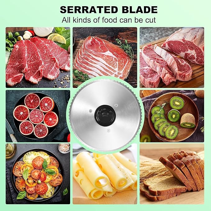 OSTBA Meat Slicer Machine, Two 6.7” Removable Stainless Steel Blades and Food Carriage, 150W Electric Deli Food Slicer for Home Use, Easy to Clean, 0-15mm Adjustable Thickness for Meat, Cheese, Bread