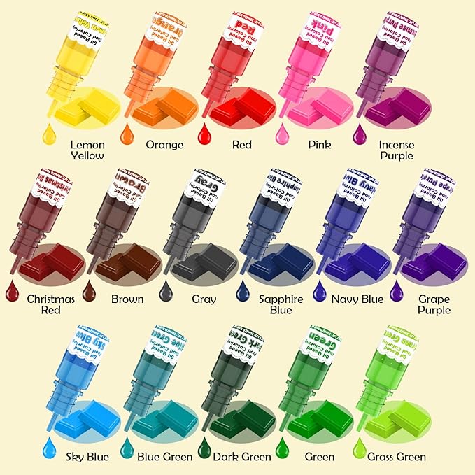 Oil Based Food Coloring for Chocolate - 16 Colors Concentrated Oil Food Dye, Food Grade Dye Set for Melting Chocolate, Candy Melts, Icing Frosting, Fondant, Christmas Cake Decorating, Baking, Cookies - 0.35 Fl.Oz/Bottles