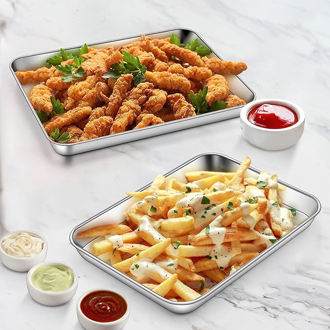 Homikit 1 Pack Baking Sheet, 10 x 8 Inch Stainless Steel Cookie Tray Set for Cooking Toasting, Small Metal Toaster Oven Baking Pan Non Stick, Rustproof & Mirror Finish, Dishwasher Safe