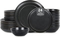 Stone Lain Elio 24-Piece Dinnerware Set Stoneware, Plates and Bowls Set, Dish Set for 8, Black