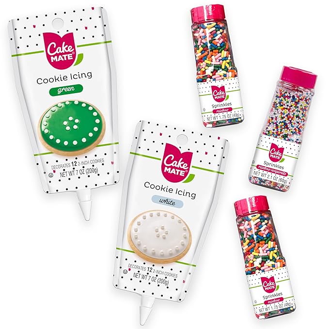 Cake Mate Easter Cookie Decorating Kit – White & Green Icing, Rainbow Nonpareil Mix, Rainbow Sprinkles – Perfect for Decorating Easter Cookies, Brownies, Ice Cream, and More