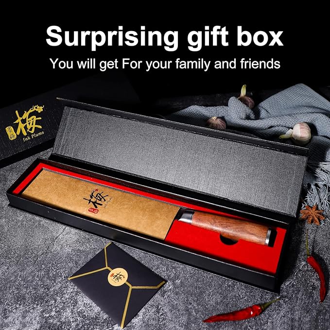 6.5 Inch Nakiri Knife, Asian Usuba Knife, Stainless Steel With Hand-forged, Brazilian Rosewood Handle and Gift Box for Family & Restaurant