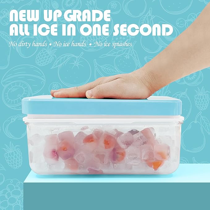 Satax Silicone & Plastic Ice Cube Trays with Lids and Bin - Durable, BPA-Free, Easy Release, Perfect for Cocktails, Coffee & More (1, blue)