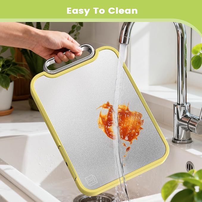 Titanium Cutting Board for Kitchen, Cutting Boards Non Toxic Double Sided Metal Pure Titanium and Wheat Straw PP Chopping Board Food Grade Easy to Clean Large Size 16"*10"*0.9"(Yellow)