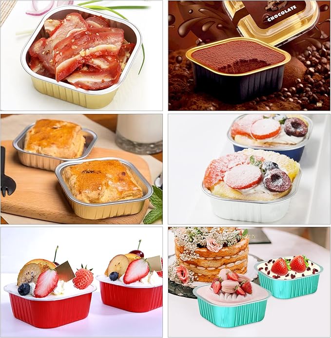 5oz/80pack Mini Cake Tins Cupcake Pan with Lids,LNYZQUS Aluminum Foil Baking Cups,Disposable Ramekins Small Brownie Muffin Pans Mini Cheesecake Containers for Home Bakery-Pink