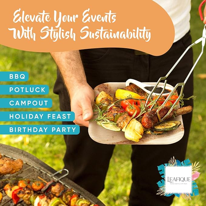 100% Natural 10" & 7" Palm Leaf Square Plate (50-pack), Compostable & Biodegradable Dinnerware for Catering, Birthdays, Halloween, BBQs, Thanksgiving, Alternative to Paper & Bamboo Plates Disposable