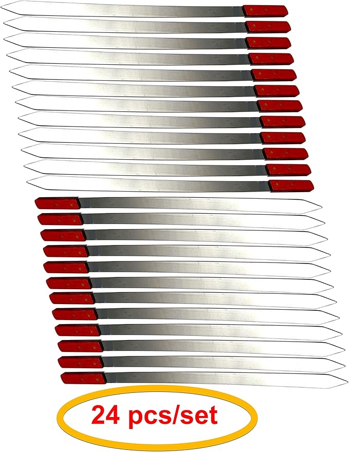 Stainless Steel Barbecue Skewers BBQ Outdoor Grill Skewer stick Barbecue Fork with Solid Wood Handle for Grilling Shish Kebob Koubideh Persian Brazilian Kebab 1" Wide + 1 Free Skewer (24pcs)