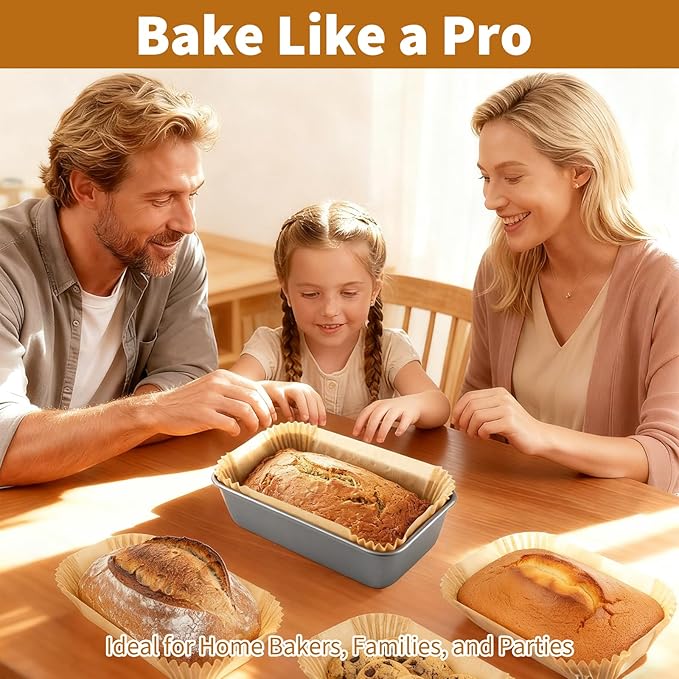 100 Pcs Loaf Pan Liners for Baking Bread 9x5 Inch, Disposable Non-Stick Bread Pan Liners, Pre Formed Rectangle Parchment Paper, Perfect for Baking Banana Bread, Cakes, Sourdough Bread(Brown)