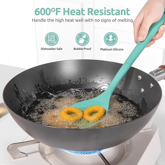 U-Taste 600ºF Heat Resistant Wok Spatula: 13.76" Long, 3.63" Wide Silicone Cooking Utensils with Flexible Edge & Sturdy Core, for Kitchen Stir Fry, Serving, Scoop, Non-Stick Pan, Cast Iron (Aqua Sky)