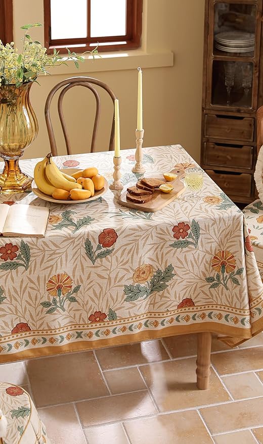 patdrea Designer French Vintage Long Rectangular Tablecloth,Yellow Floral Pattern Anti-Wrinkle Table Cloth,Dacorative Cover for Kitchen Dining Parties,Christmas,Thanksgiving,63"x94"-Cornflowers