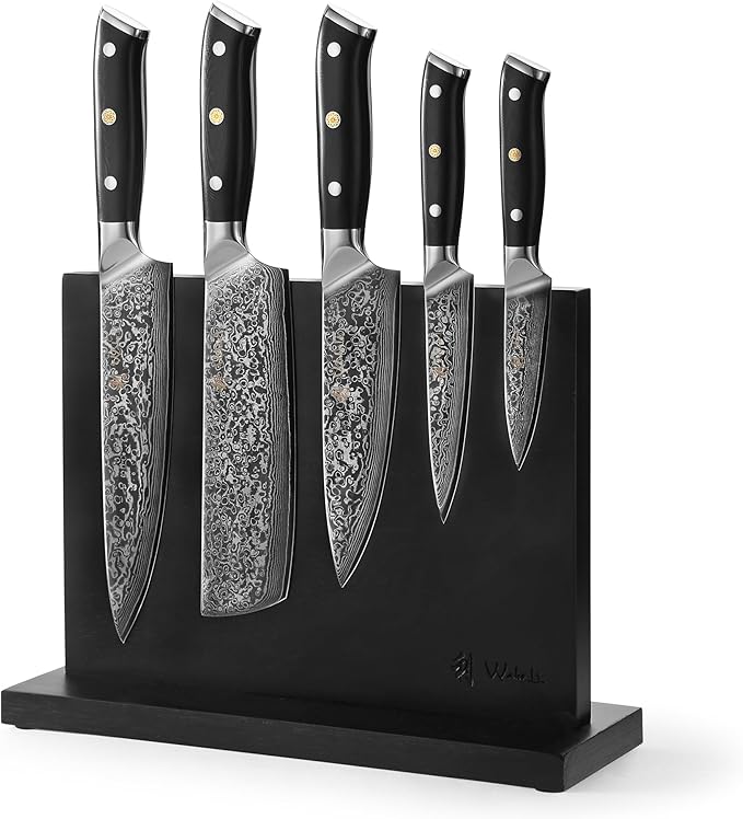 Wakoli Knife Block Sets – 5-Piece Professional Damascus Kitchen Knife Set with Magnetic Block | G10 Handles & VG10 Core | Gift Box (Elite Cuisine)