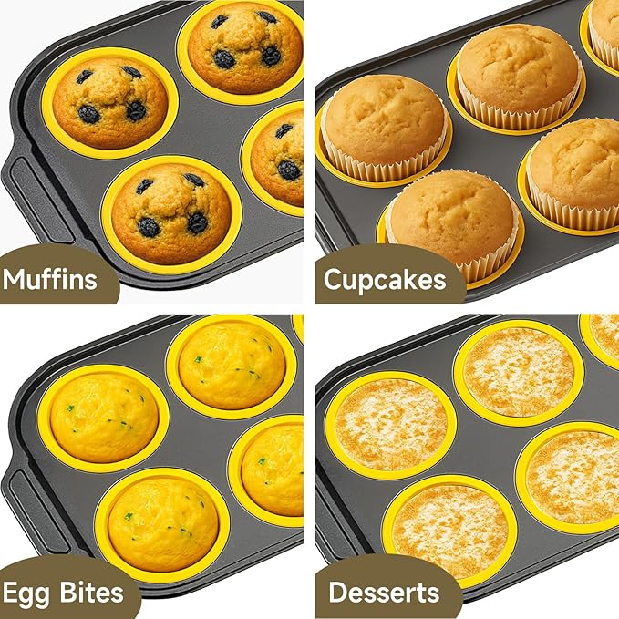 Silicone Muffin Pan for Baking with Metal Frame, Nonstick, 6 Cups Silicone Cupcake Pan, Muffin Tray,Jumbo Muffin Pan, Muffin Molds for Baking Muffins, Cupcakes, Egg Bites (Yellow, 1Pcs)