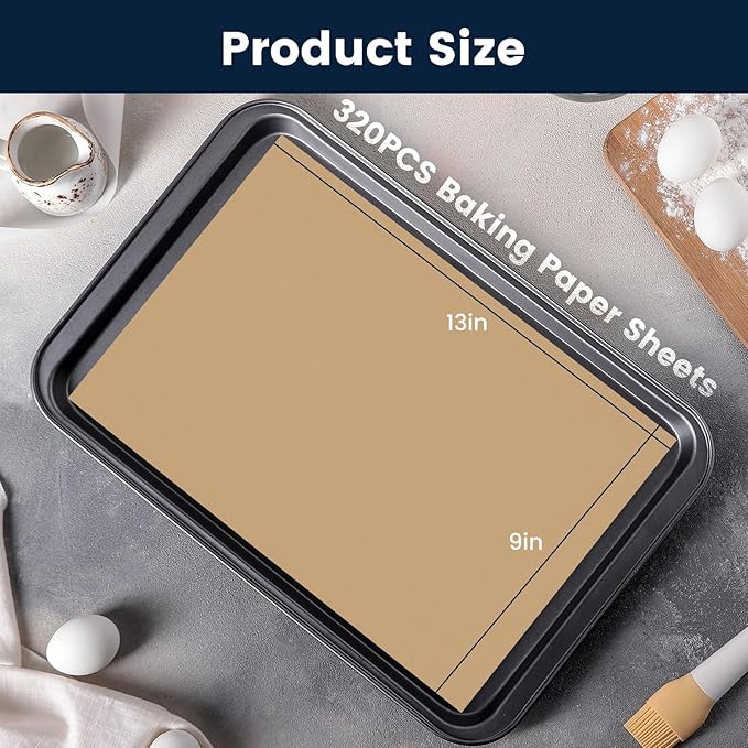 320 PCS Parchment Paper Sheets 9x13 Inch, Unbleached Parchment Paper for Baking, Non-Stick Precut Parchment Sheets for Baking Grilling Frying Steaming