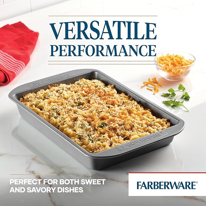 Farberware Nonstick Bakeware Baking Pan With Lid / Nonstick Cake Pan With Lid, Rectangle - 9 Inch x 13 Inch, Gray