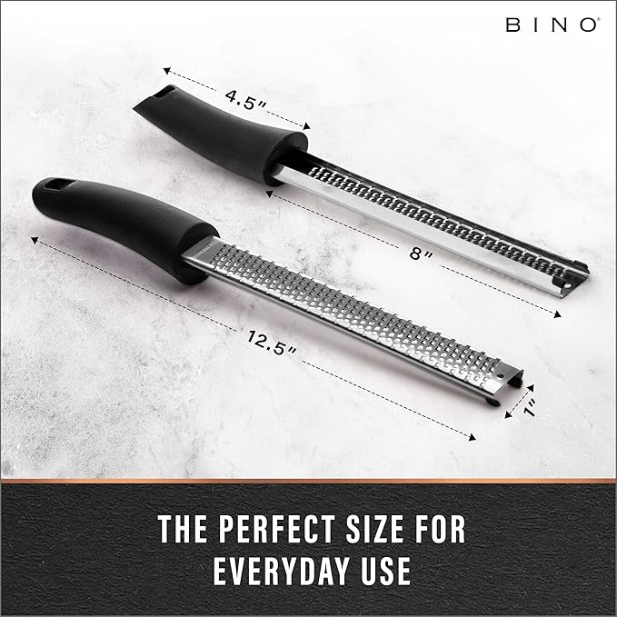 BINO Stainless Steel Rasp-Style Grater | Parmesan Grater | Zester Tool | Kitchen Handheld Graters | Culinary Tools | Lemon & Orange Zester | Spice Grater | Cooking & Baking Utensils & Accessories
