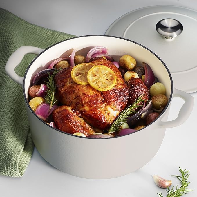 Tramontina Bestow Enameled Cast Iron Dutch Oven Pot with Lid, Round 5.5-quart, Matte White