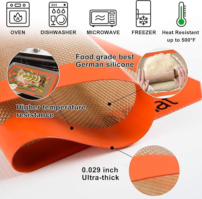 Silicone Baking Mat - Best German Silicone - Non Slip Silicone Baking Sheet, Non Stick Reusable Silicone Mats For Baking, Oven Liner, Counter Mat, Half Sheet Baking Mat for Oven