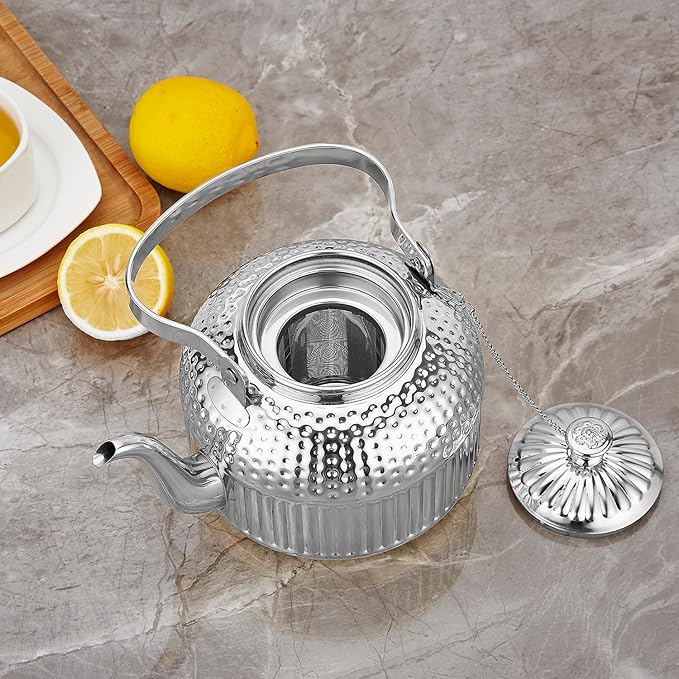 SANQIAHOME Antique 1.2L (40Oz) Stainless Steel Teapot with Infuser Silver