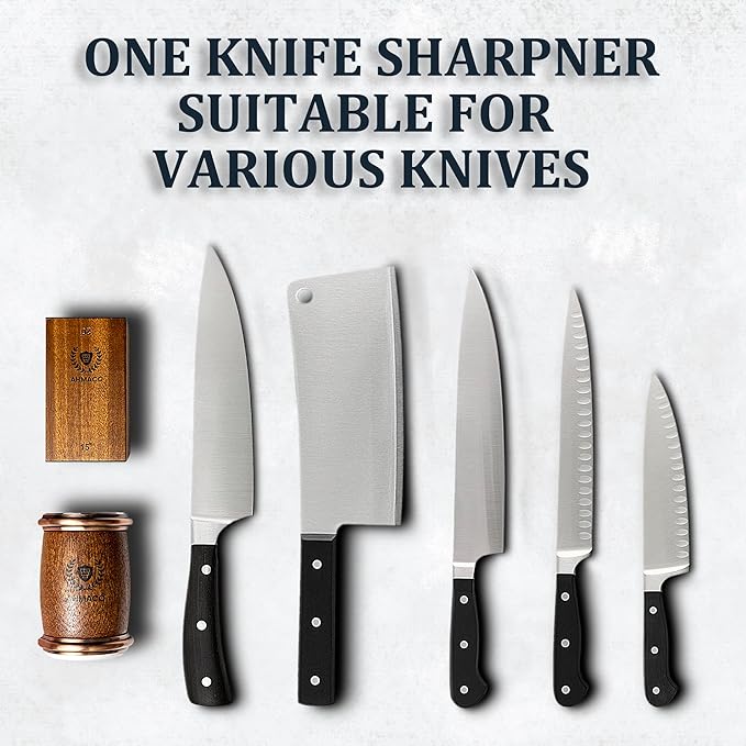 Rolling Knife Sharpener Wooden Kit - Roller Wheel Sharpener with Magnetic Holder | 400 Grit Diamond & 1000 Ceramic Disks Sharpeners | 15 & 20 Angle for Special & Standard Kitchen Knives