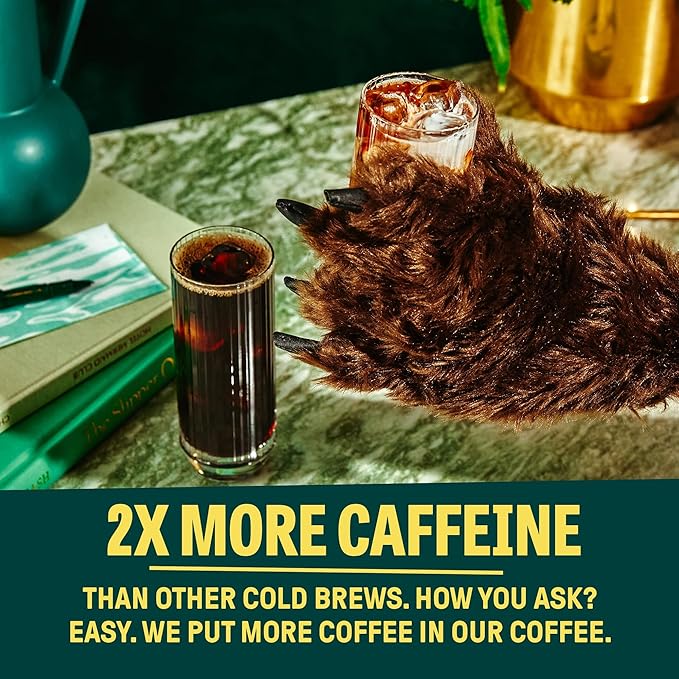 Wandering Bear Straight Black Organic Cold Brew Coffee - Extra Strong, Bold, Smooth, Unsweetened, Shelf-Stable, Ready to Drink, 100% Organic Iced Cold Brewed Coffee Drink - 32 fl oz, 6 pack