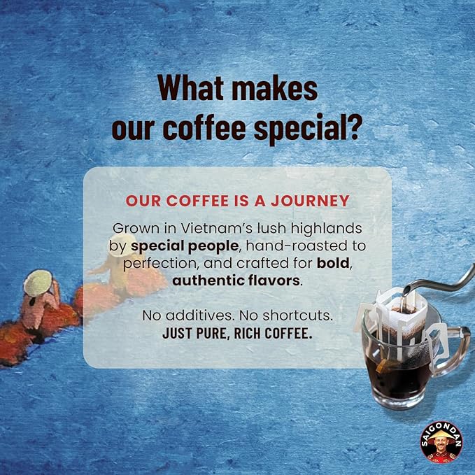 Pour Over Vietnamese Coffee – Saigondan Mindful | Dark Roast | Robusta & Arabica Blend | Instant Specialty Coffee | Small Batch Roasted | Direct Trade | 18 Sachets