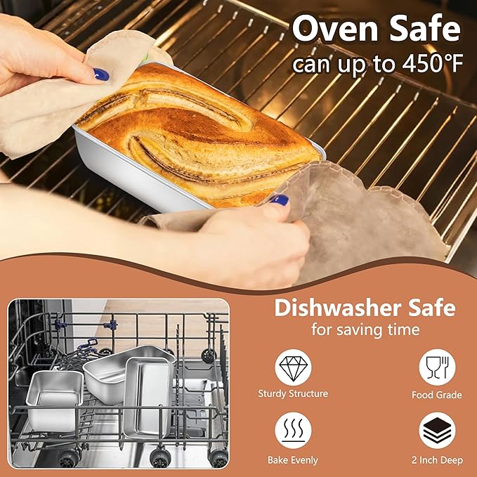 LIANYU 12 Pack Mini Loaf Pan for Baking Bread, 6.3 x 3.5 Inch Stainless Steel Small Bread Loaf Pan for Homemade Meatloaf, Tin Loaf Baking Pan Perfect for Banana Sourdough Sandwich, Dishwasher Safe