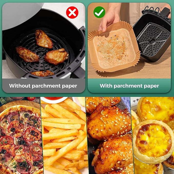505 PCS Air Fryer Liners Disposable, 8 inch Square Parchment Paper Liners, Heavy-Duty Air Fryer Liners for 5-8 QT Basket, Non-Stick & Oil-Proof Parchment Paper for Microwave