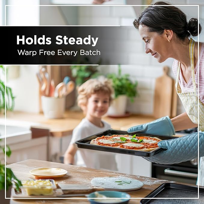 Wrenbury Jelly Roll Pan Set of 2 15x10 - Carbon Steel DuraQuartz Non Toxic Large Baking Sheet - ⅔ Sheet Pan for Cookies