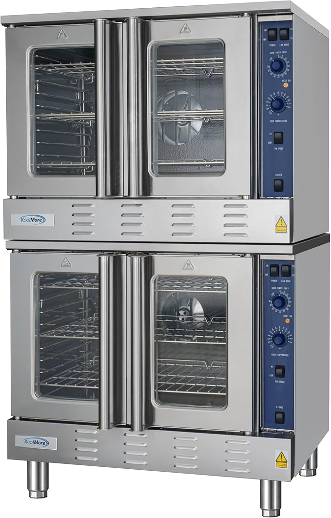 KoolMore 38 in. Full-Size Double Commercial Liquid Propane Convection Oven 108,000 BTU With Stacking And Casters in Stainless-Steel (KM-DCCO54-LPC)
