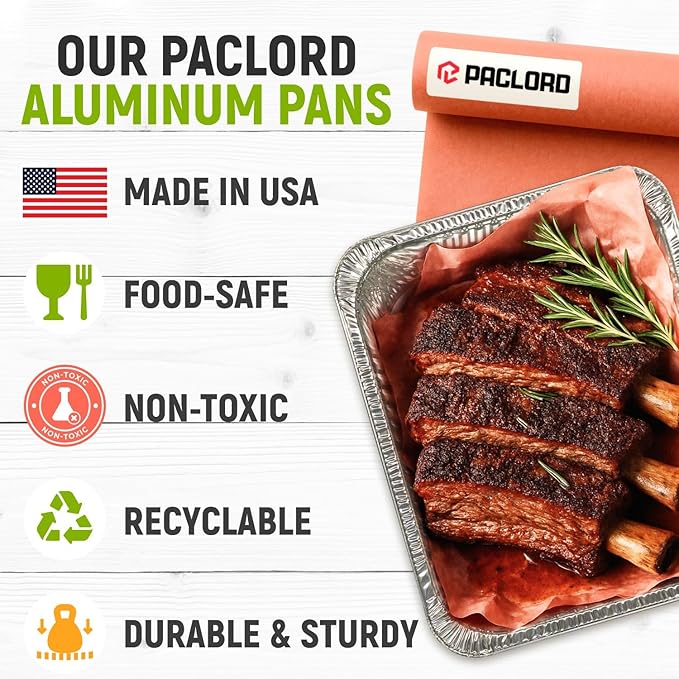 Aluminum Foil Pans - Half-Size 9" x 13", Pack of 25 - USA-Made Disposable Aluminum Trays for Steam Table & Chafing Racks - Great for Baking, Catering, BBQ, Parties, Food Delivery