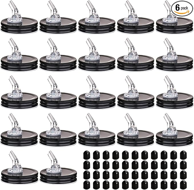Mason Jar Pour Spouts. free flow Mason Jar Pour Spouts, mason jar for spout regular mouth size 70mm dispenser germination cover. Leak-Proof 22-Pack + 44 Black Lid Caps (22 Pack BlacK)