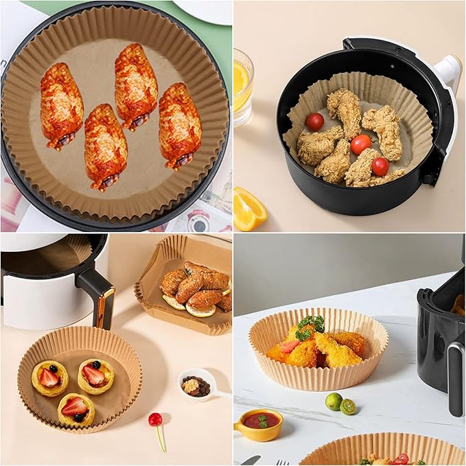 200Pcs Air Fryer Disposable Paper Liner, Round Non-Stick Air Fryer Liners Parchment Paper for Baking Roasting Roasting Microwave Oven (6.3 inch)