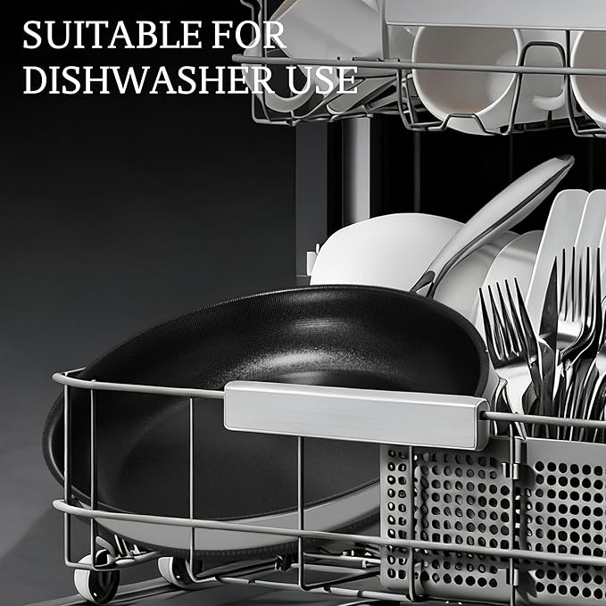 KITEXPERT Non Stick Frying Pans with Lid, 12" Titanium Ceramic Pan Nonstick Stainless Steel Skillet, PFAS PFOA & PTFE Free, Quick-Cool Handle, Dishwasher & Oven Safe, Compatible with All Cooktops