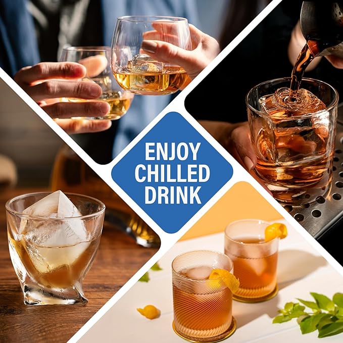 mossime Large Ice Cube Molds: 3pack Square Whiskey Silicone Ice Cube Trays With Lid - Old Fashioned Cocktail Big Ice Cube Tray- 2inch Easy Release Freezer Maker for Baby Food Soup & Juice